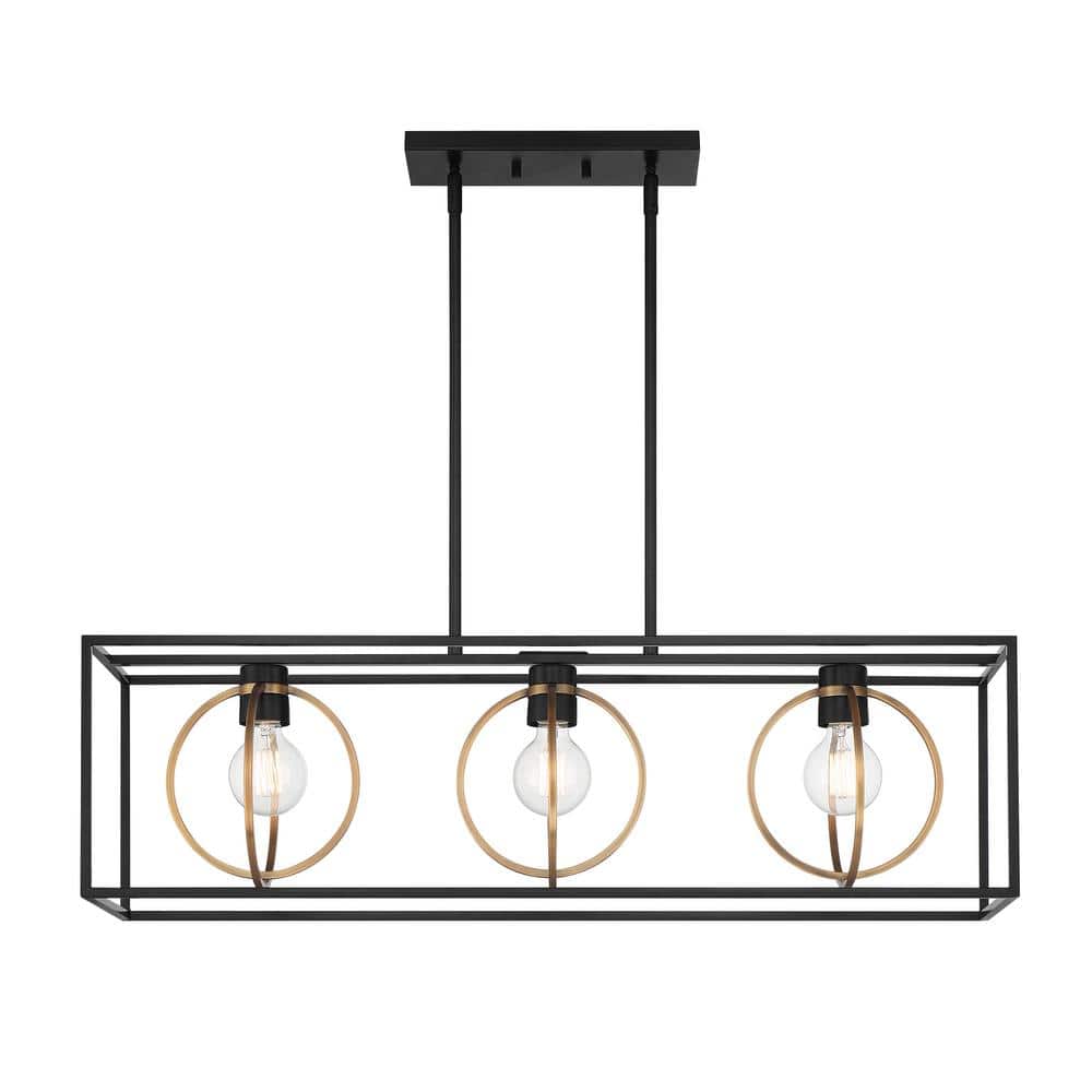 Kew Gardens Modern Industrial Matte Black 3-Light Island