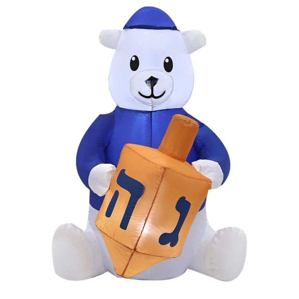 TURNMEON Ours Gonflable Hanoukka 1,8 M – Avec Dreidel, Lumières LED, Pour Décoration Extérieure