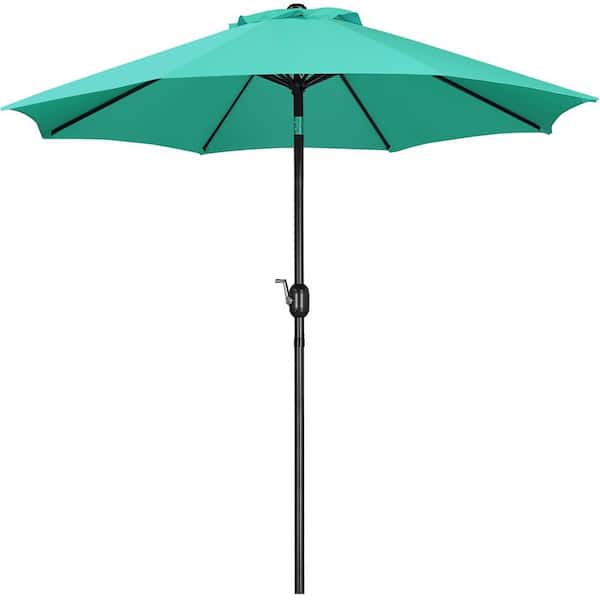 Yaheetech 9 ft. 8 Ribs Market Umbrella with Push Button Tilt and Crank Outdoor Patio Umbrella in Turquoise