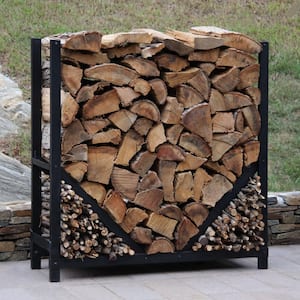 4 ft. Firewood Log Rack with Kindling Wood Holder - Straight Sides