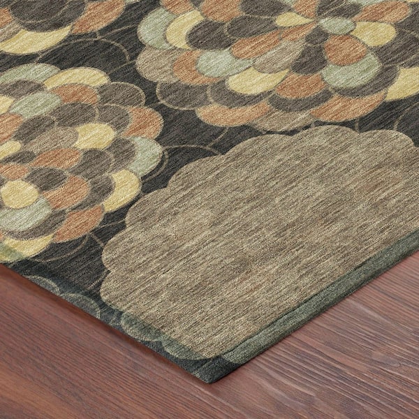 Chantille Machine Washable Indoor/Outdoor Abstract ACN2466 Brown 8 ft. x 8 ft. Round Rug
