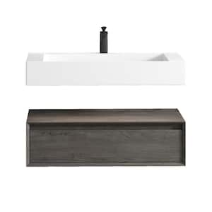 Alysa 36 in. W. x 20 in. D x 23 in. H Single Sink Floating Bath Vanity in Smoke Oak with White Acrylic Top