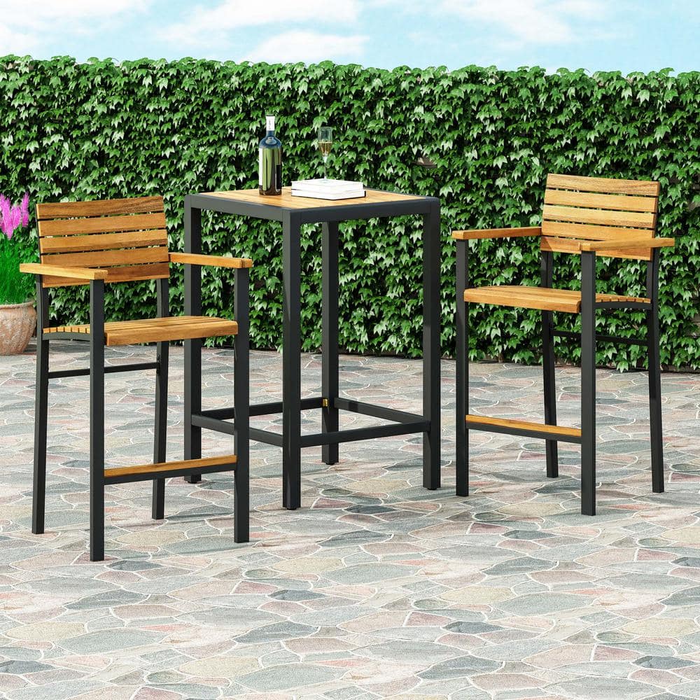 Noble House Brampton Teak Brown Wood Outdoor Bar Stool (2Pack) 82691