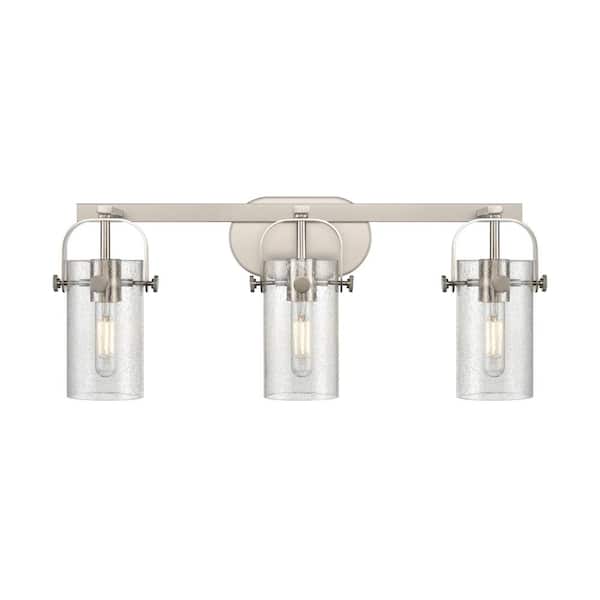 Innovations Pilaster II Cylinder 24.88 in. 3-Light Satin Nickel Vanity Light with Glass Shade