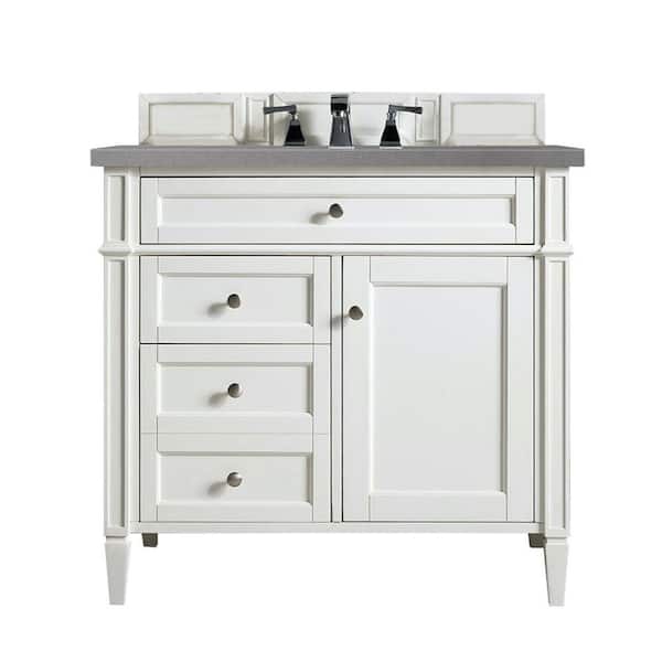 James Martin Vanities Brittany 36 in. W x 23.5 in.D x 34 in. H Single Vanity in Bright White with Quartz Top in Grey Expo