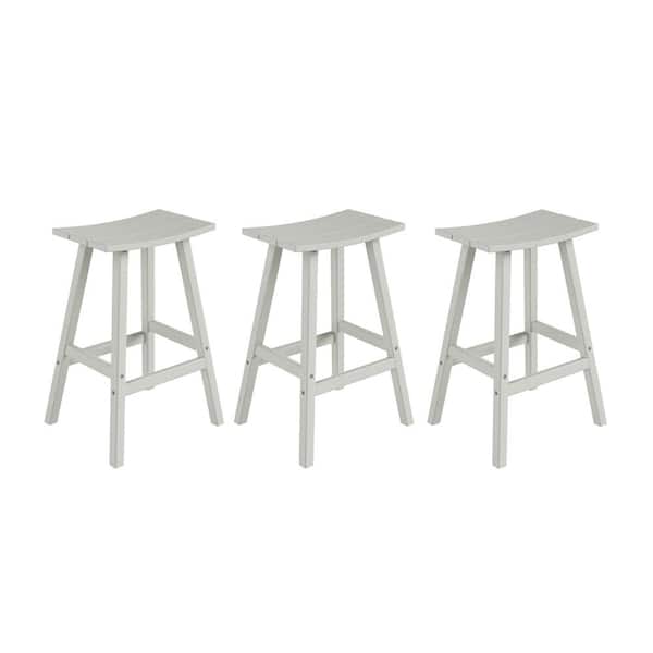 WESTINFURNITURE Franklin Sand 29 in. Poly HDPE Fade Resistant Outdoor Patio Saddle Seat Pub Height Bar Stool (Set of 3)