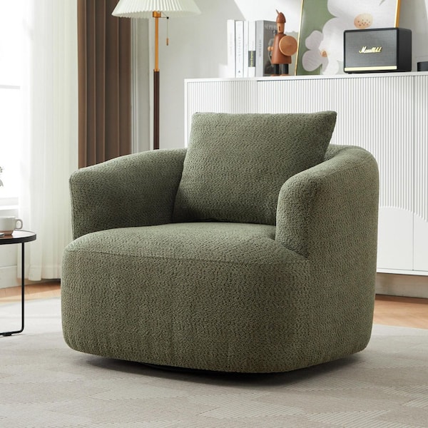 Green 38.2 in. Upholstered 360° Swivel Barrel Chair with a Throw Pillow for Living Room, Bedroom, Office and Hotel