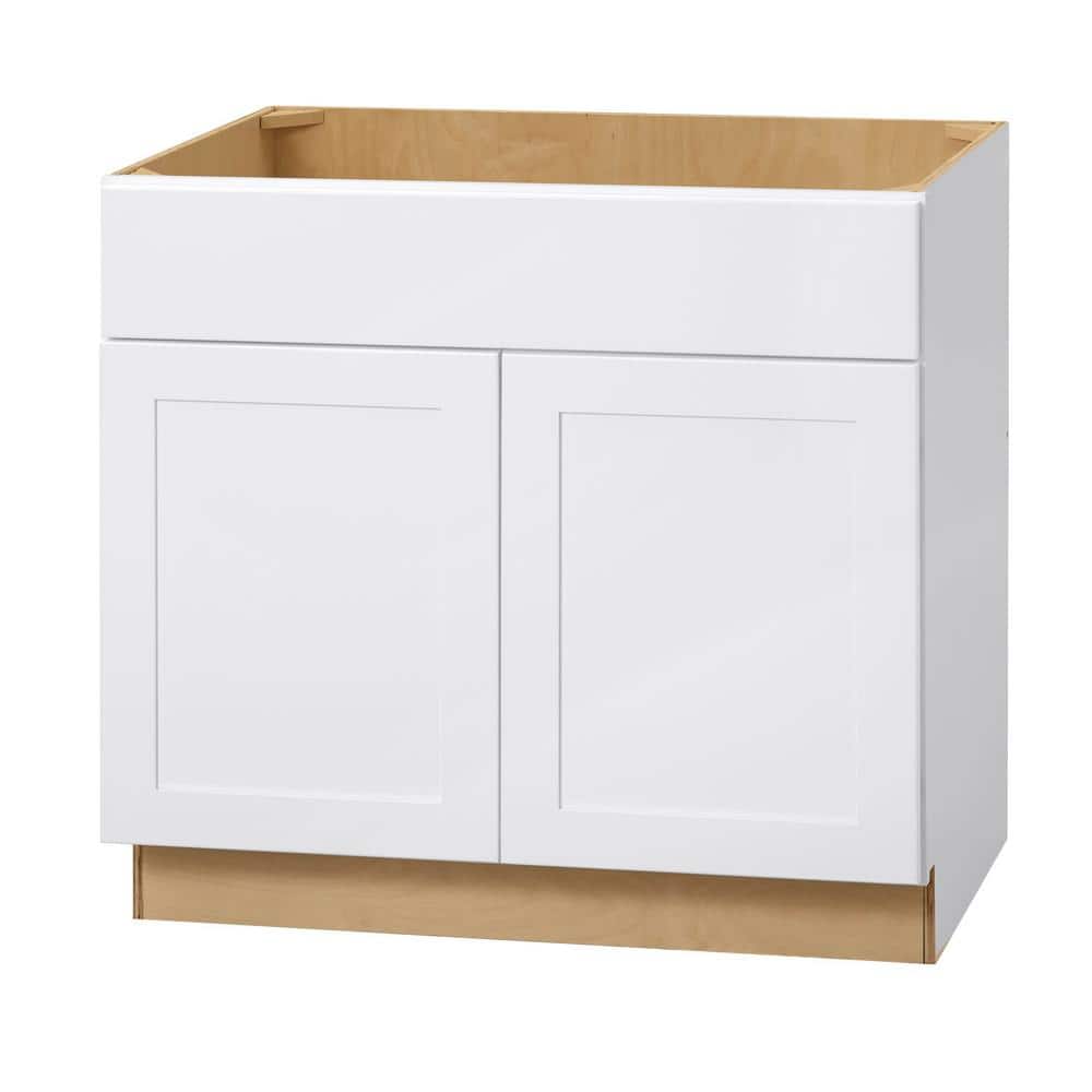 Hampton Bay Avondale Shaker Alpine White Quick Assemble Plywood 36 in Sink Base Kitchen Cabinet (36 in W x 24 in D x 34.5 in H)