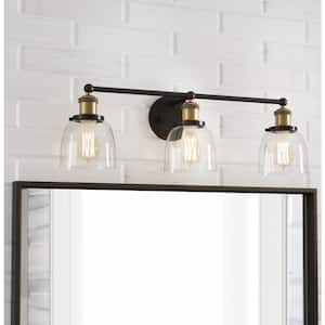 Evelyn 26.75 in. 3-Light Artisan Bronze Industrial Vanity with Clear Glass Shades