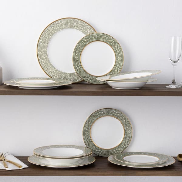 NORITAKE 和食器セット 皿 4枚 金色緑色装飾　新品 Noritake Infinity Green Gold 11 in. (Green) Bone China Dinner