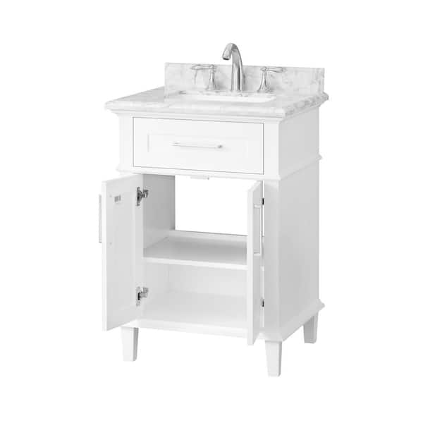 Home Decorators Collection Sonoma 24 In, White Bathroom Vanity With Carrara Marble Top