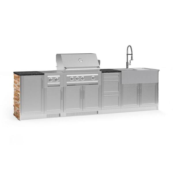 NewAge Products Signature Series 124.16 in. x 25.5 in. x 58.64 in. 10-Piece Outdoor Kitchen Cabinet Set with Natural Gas 33 in. Grill