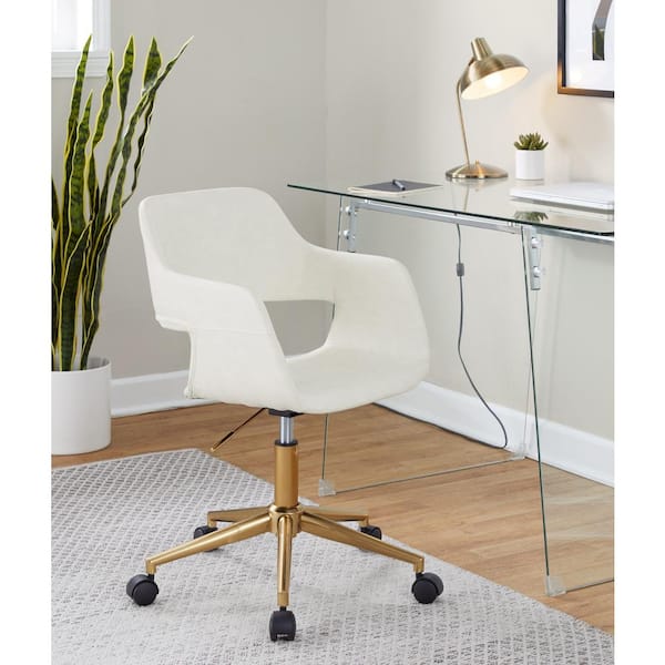 Lumisource Margarite Faux Leather Adjustable Height Task Chair in Cream  Faux Leather and Gold Metal with 5-Star Caster Base OC-MARGPU1 AUCR1