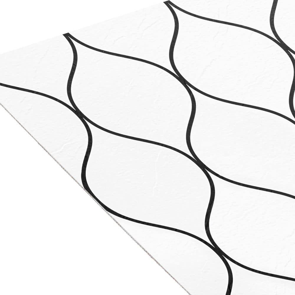 Scallop Pattern Black and White Vinyl Floor Tiles