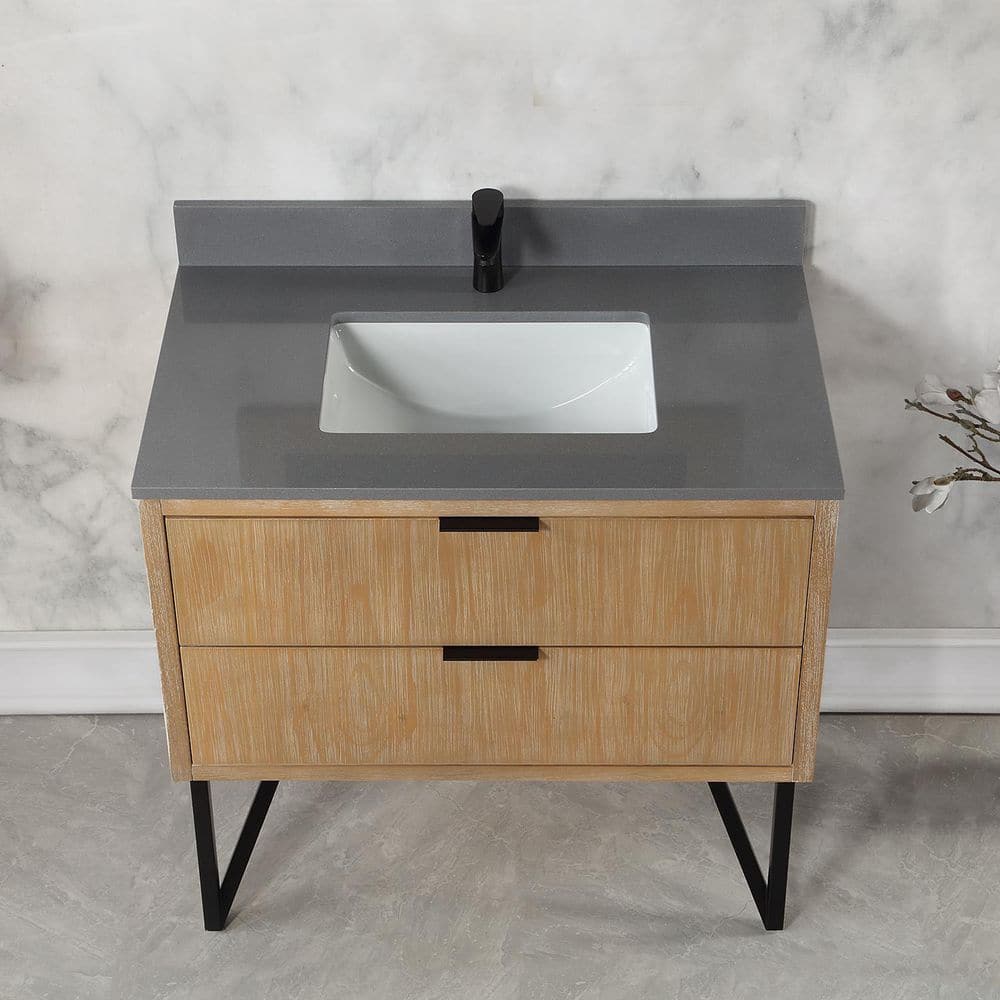 Helios 36" Weathered Pine Single Vanity with Concrete Gray Countertop