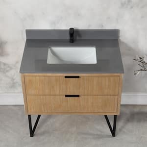 Helios 36 in. W x 22 in. D Single Sink Bath Vanity in Weathered Pine with Gray Composite Stone Top without Mirror