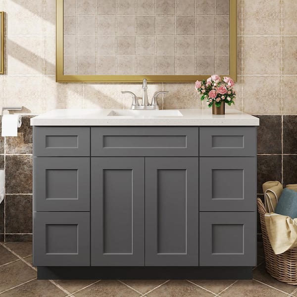 48 in. W x 21 in. D x 34.5 in. H in Shaker Grey Plywood Ready to Assemble Floor Vanity Sink Base Kitchen Cabinet