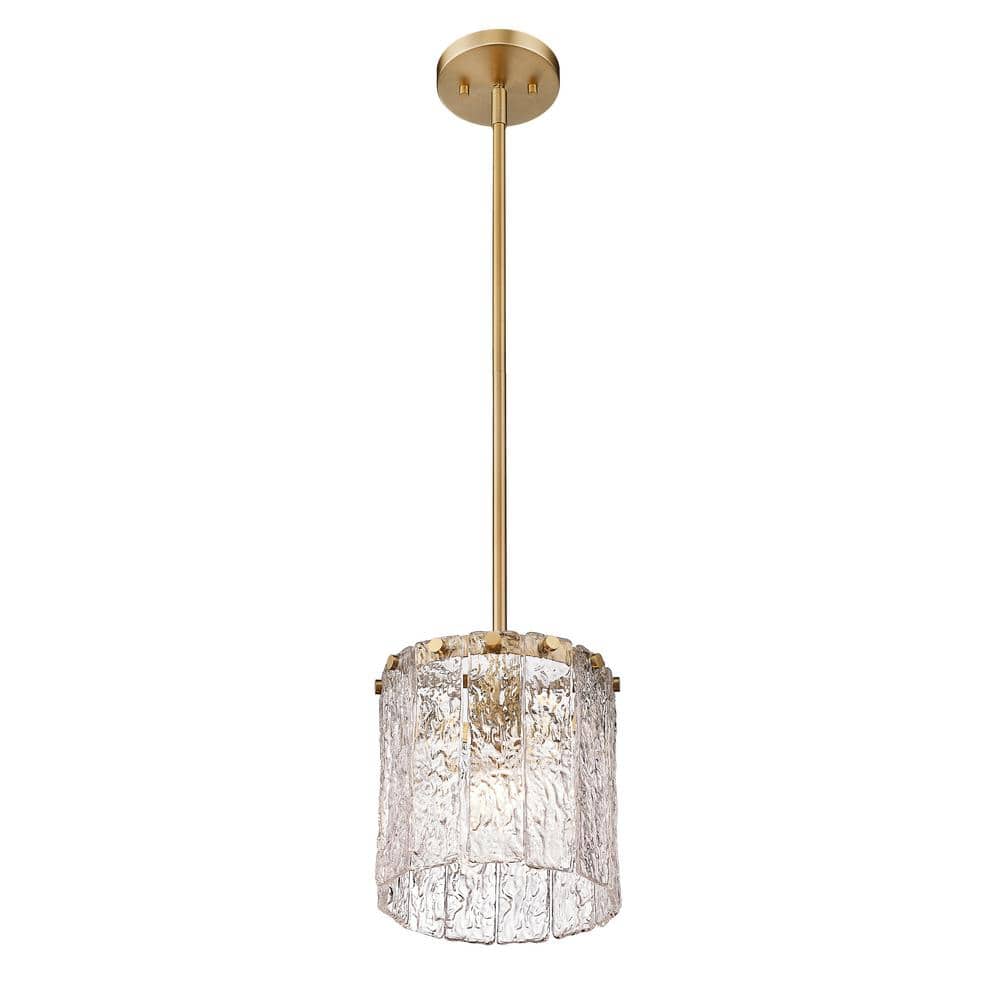 Glacier Modern Gold LED Pendant Light with Clear Textured Glass