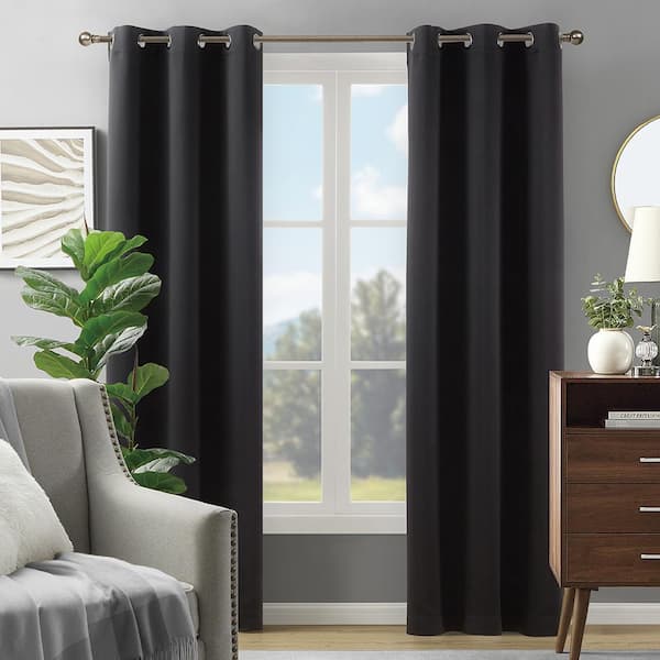 LiGHTSOUT with EnerShield Technology Alona Black 38 in. W x 95 in. L Grommet Blackout Curtains (Single Panel)