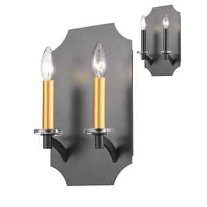 Zander 13 in. 2-Light Bronze Wall Sconce Light with No Bulb(s) Included