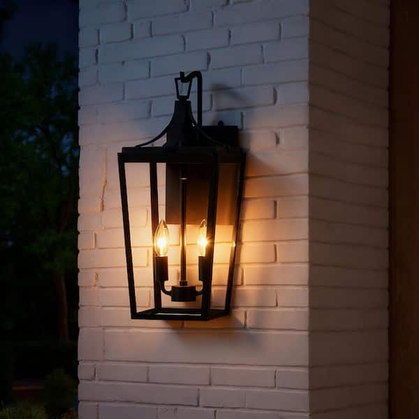 20.1 in. 2-Light Black Dusk to Dawn Outdoor Wall Lantern Sconces with Clear Glass Shade