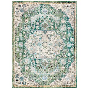 Madison Green/Turquoise 10 ft. x 14 ft. Border Geometric Floral Medallion Area Rug