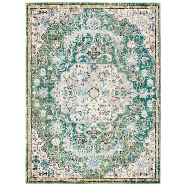 SAFAVIEH Madison Green/Turquoise 12 ft. x 15 ft. Border Geometric Floral Medallion Area Rug