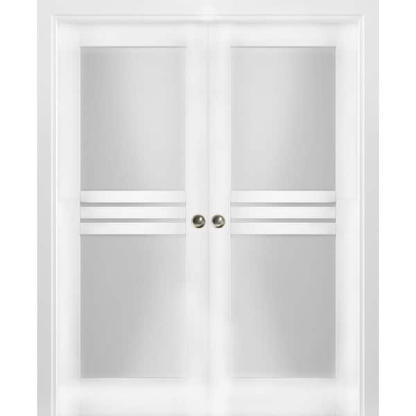 VDOMDOORS 72 in. x 80 in. 2 Panel White Finished MDF Sliding Door with Hardware