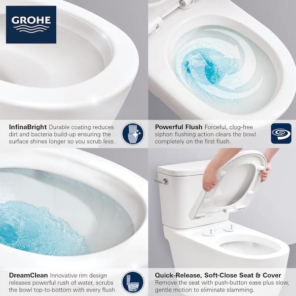GROHE 39675000 Essence Alpine White Two-Piece Right Height Elongated Toilet with Seat, Left Hand Trip Lever