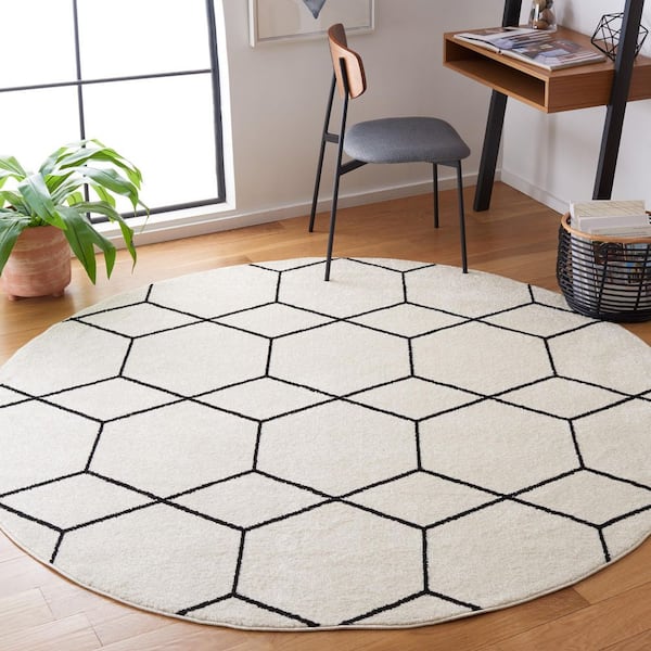 Tulum 7 ft. x 7 ft. Ivory/Black Geometric Modern Round Area Rug