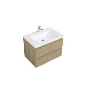 30 in. W Single Sink Wall-Mounted Natural Oak Bath Vanity With White Resin Top Unassembled