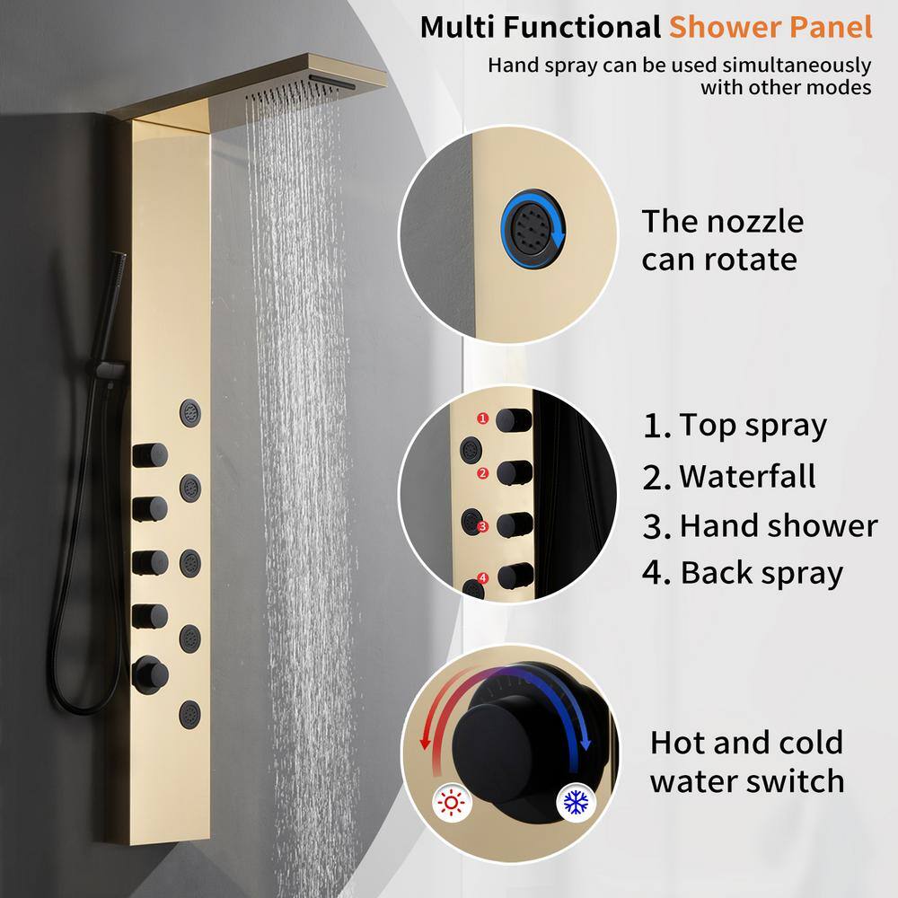 Black Gold Thermostatic Shower Panel with Body Jets