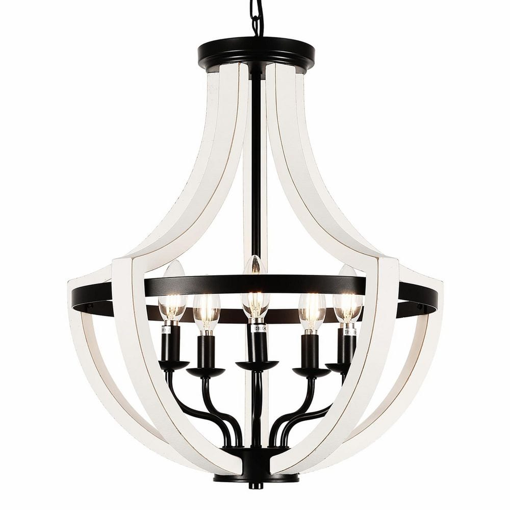 5 Light White Wood Farmhouse Chandelier Height Adjustable Dining Room Light Fixtures for Kitchen Island Foyer price history on PriceWatchPro