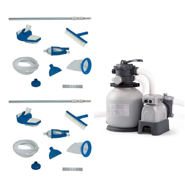 Swimline Intex Deluxe Pool Maintenance Kit with Vacuum and Pole (2-Pack) and Sand Filter Pump