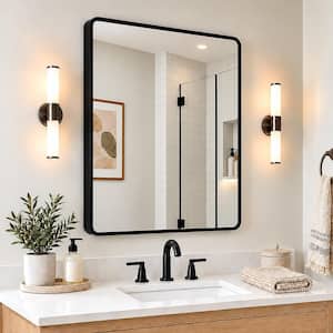 Kielo 30 in. W x 36 in. H Rectangular Framed Wall Bathroom Vanity Mirror in Matte Black