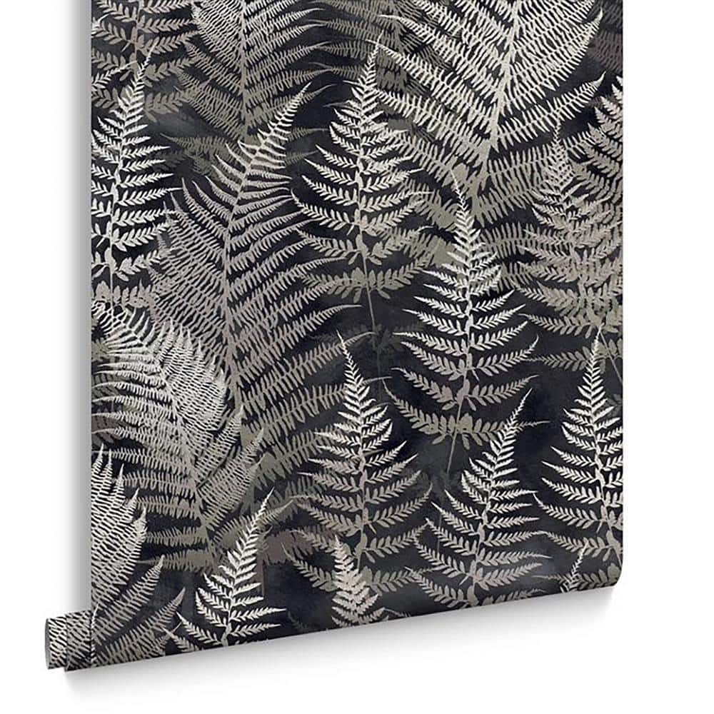 Charcoal and Silver Fern Pattern Removable Wallpaper Roll