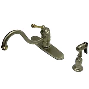 Vintage Single-Handle Standard Kitchen Faucet with Side Sprayer in Brushed Nickel/Polished Brass