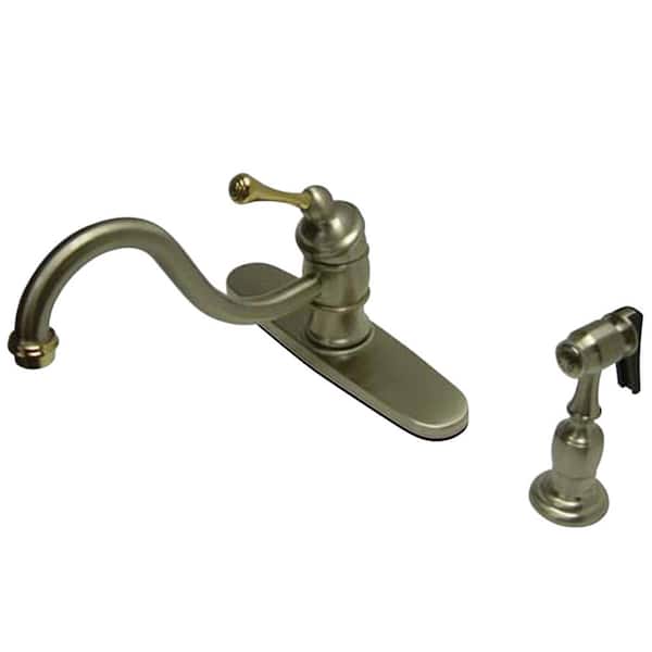 Kingston Brass Vintage Single-Handle Standard Kitchen Faucet with Side Sprayer in Brushed Nickel/Polished Brass