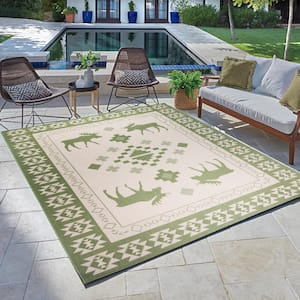 Paseo Yoder Sand and Palm 8 ft. x 10 ft. Moose Animal Print Indoor/Outdoor Area Rug