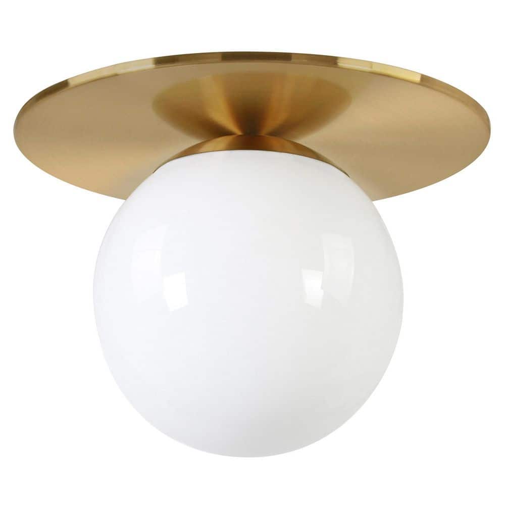 12" Brushed Brass Flush Mount with Milk Glass Globe Shade
