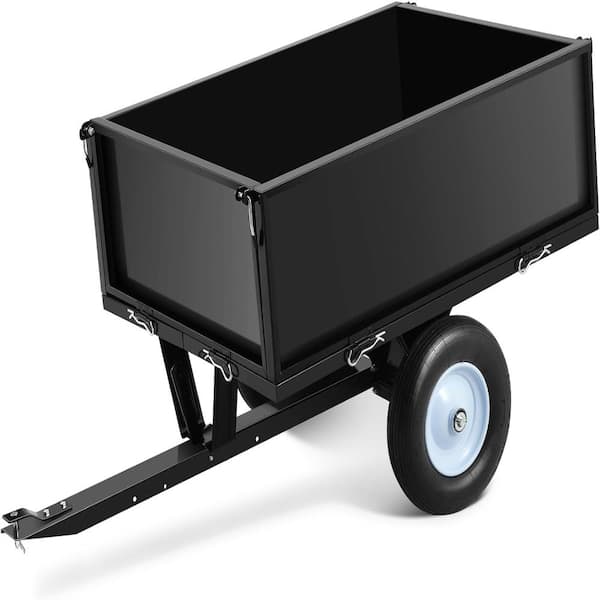 500 LBS ATV Trailer Dump Garden Cart, 11.4 Cubic Feet Heavy-Duty Steel Tow Behind Dump Cart with Removable Sides