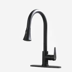 RN Single Handle Pull Down Sprayer Kitchen Faucet with 2 Modes in Matte Black