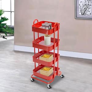 4-Tier Metal 4-Wheeled Shelves Storage Drawer Cart in Red