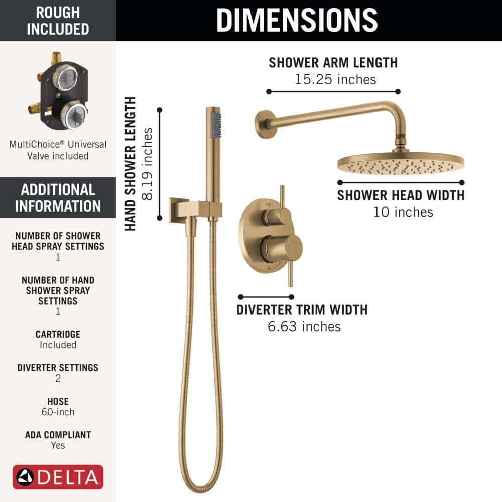 Champagne Bronze Modern Rain Shower System with Handheld Spray