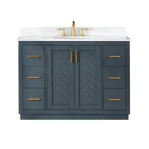 Gazsi 48 in. W x 22 in. D x 34 in. H Bath Vanity in Classic Blue with Grain White Composite Stone Top