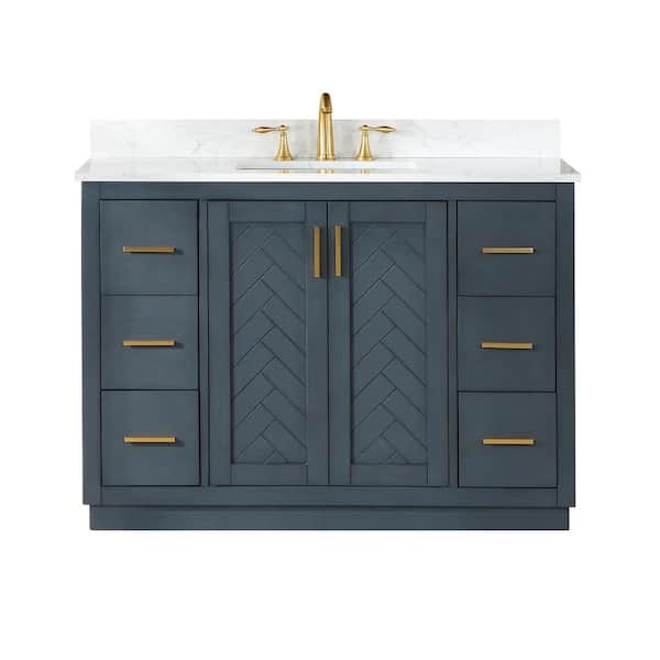 Gazsi 48 in. W x 22 in. D x 34 in. H Bath Vanity in Charcoal Blue with Grain White Composite Stone Top