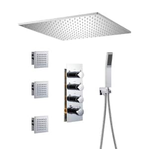 Luxury Thermostatic 3-Spray Patterns 20 in. Flush Ceiling Mount Rain Dual Shower Heads with 1.8 GPM 3-Jet in Chrome