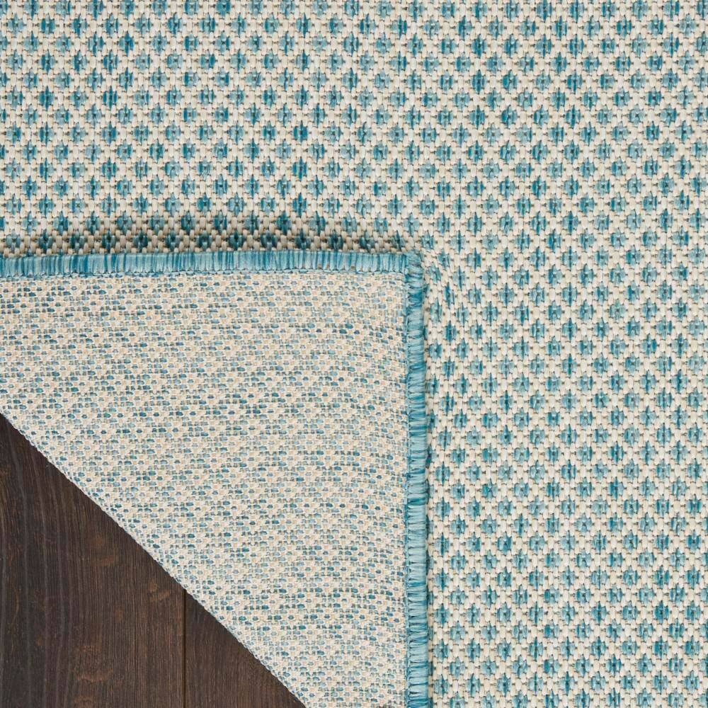 Ivory Aqua Geometric Flat Woven Synthetic Runner Rug