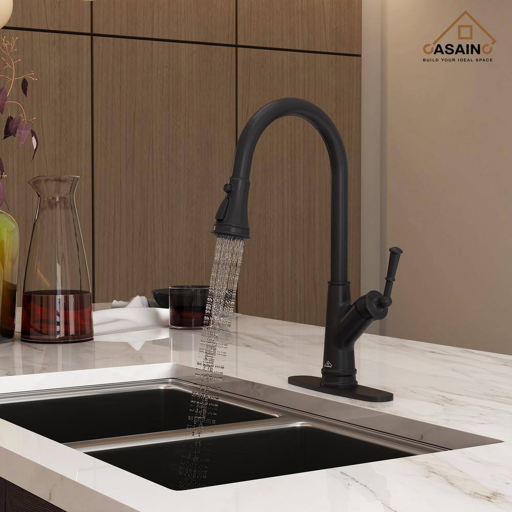 Matte Black Single Handle Pull Down Kitchen Faucet