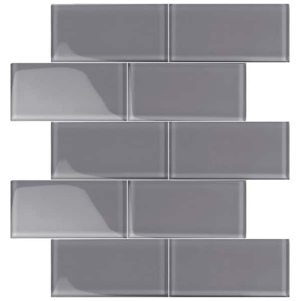 Apollo Tile Dark Gray 3 in. x 6 in. Polished Glass Mosaic Tile Sample (0.12 sq. ft./Piece)